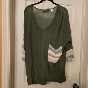 Kerisma Green Blouse with Striped Sleeves